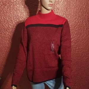 karen scott turtleneck sweater red with black stripe